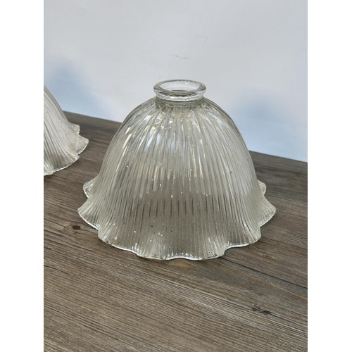 570 - A pair of vintage Holophane style moulded glass  bell shaped pendant lightshades - approx. 23cm in d... 