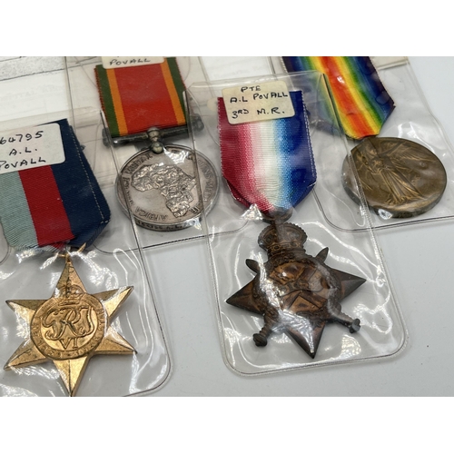 2264 - A WWI and WWII seven medal group presented to A.L Povall, three WWI 184054 Pte. 2. R.A.F. and four W... 