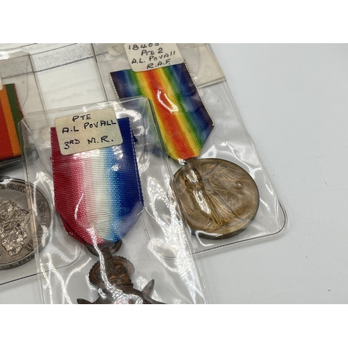 2264 - A WWI and WWII seven medal group presented to A.L Povall, three WWI 184054 Pte. 2. R.A.F. and four W... 