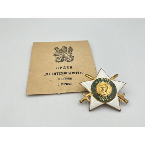 2268 - A Bulgarian The Order Of The 9 September 1944 medal with envelope