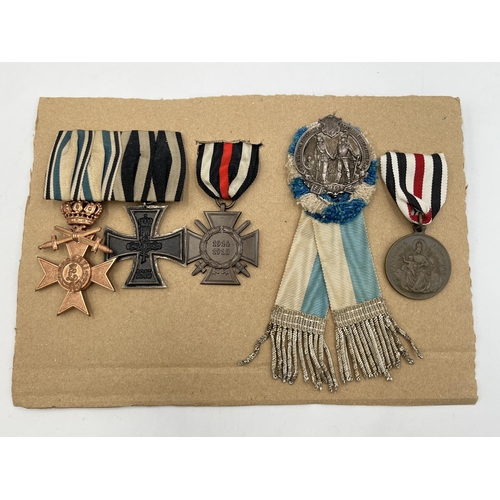 2275 - Five 19th century and later German military medals to include Iron Cross, Bavarian Military Merit Cr... 