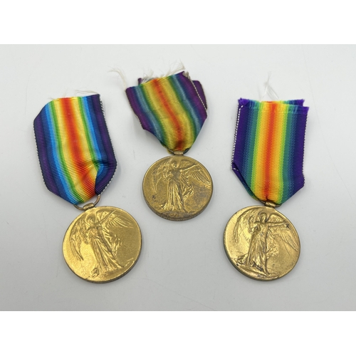 2283 - Three WWI Victory medals, one presented to 9418 Pte. S. Pridding. Ches. R., one to M2-034430 Sjt. C.... 