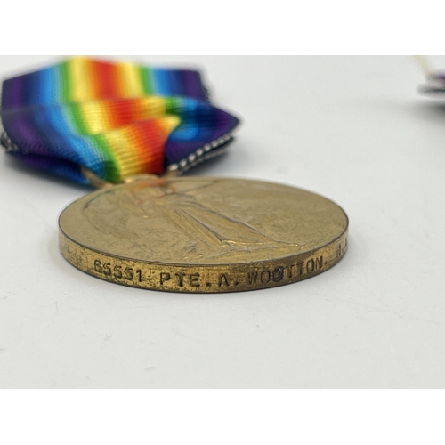 2283 - Three WWI Victory medals, one presented to 9418 Pte. S. Pridding. Ches. R., one to M2-034430 Sjt. C.... 