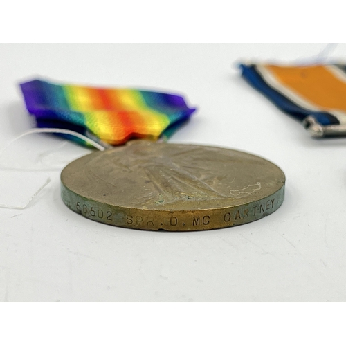 2285 - Three WWI medals, one Victory presented to 56502 Spr. O. Mc. Cartney. R.E., one Victory presented to... 