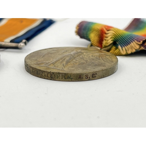 2285 - Three WWI medals, one Victory presented to 56502 Spr. O. Mc. Cartney. R.E., one Victory presented to... 