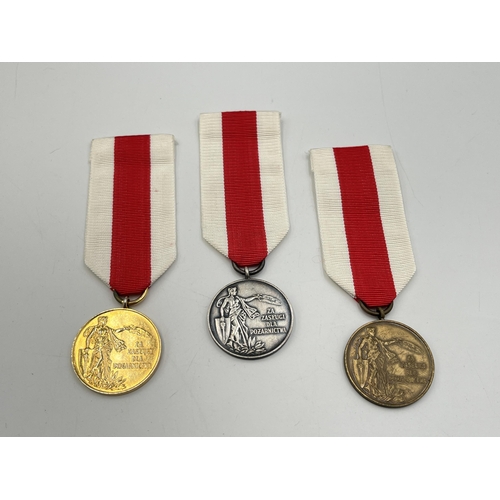 2299 - Three Polish Merit for Firefighter medals