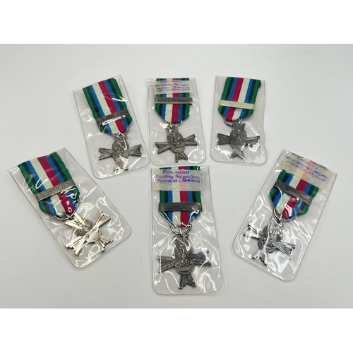 2301 - Six WWII 1939-1945 Polish Military Cross Of Combat medals to include Bolonia, Narwik, Ankona etc.