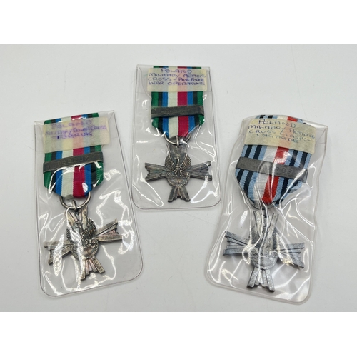 2305 - Three WWII 1939-1945 Polish Military Cross Of Combat medals to include Tobruk, Lagarde etc.