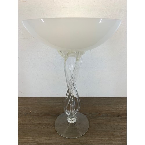 326 - A Polish Krosno art glass twisted stem circular pedestal bowl  - approx. 42cm high x 30cm diameter