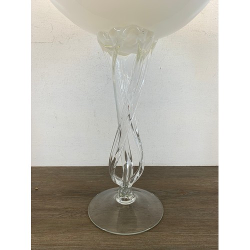 326 - A Polish Krosno art glass twisted stem circular pedestal bowl  - approx. 42cm high x 30cm diameter