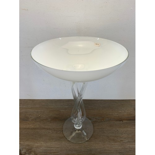 326 - A Polish Krosno art glass twisted stem circular pedestal bowl  - approx. 42cm high x 30cm diameter