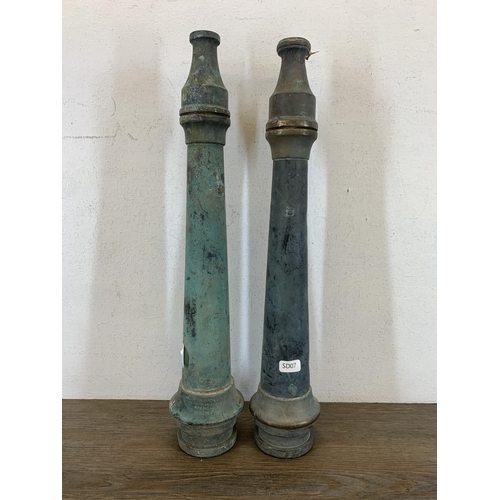 400 - Two early 20th century brass and copper fire hose nozzles to include one John Morris & Sons of Manch... 