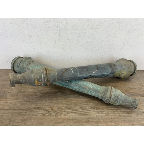 400 - Two early 20th century brass and copper fire hose nozzles to include one John Morris & Sons of Manch... 