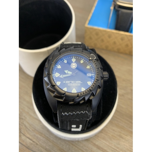 462A - Six boxed quartz men's wristwatches to include Animal, Emporio Armani, Penguin, Oskar Enil etc.