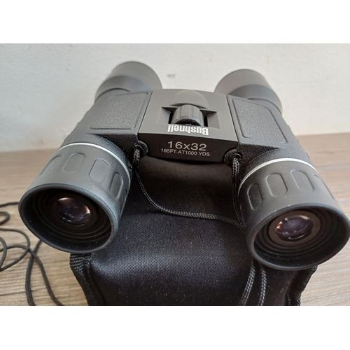 681 - A collection of cased pocket binoculars to include Bushnell 16x32, Nikula, Trikon Optical 8x21, Prak... 