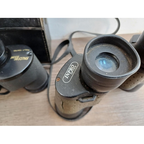 682 - A collection of binoculars to include cased Super Zenith 10x50 wide angle, cased Falcon 6x-18x zoom,... 