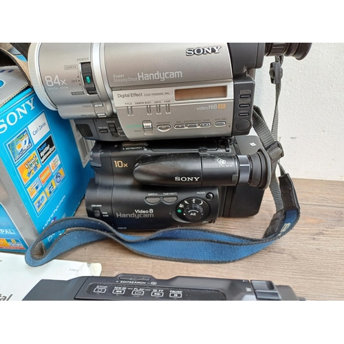 683 - Five Sony camcorders to include boxed DCR-DVD91E with charger, remote control and instruction manual... 