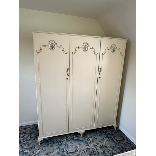 127 - A French style white painted and gilded triple wardrobe - approx. 184cm high x 155cm wide x 55cm dee... 