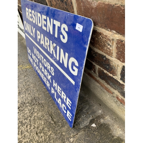 866 - A blue metal parking sign - approx. 92cm x wide x 61cm high