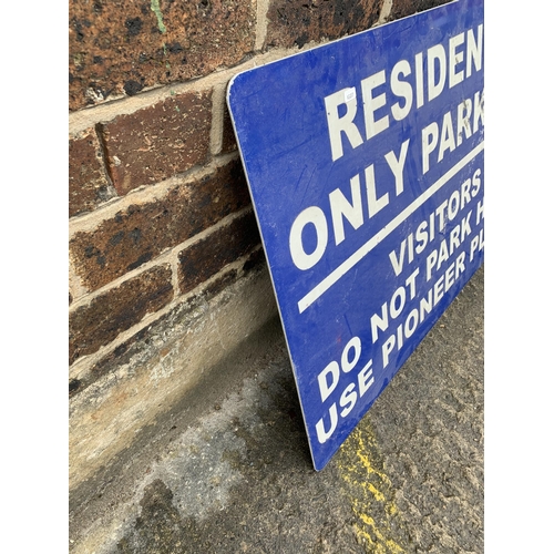 866 - A blue metal parking sign - approx. 92cm x wide x 61cm high