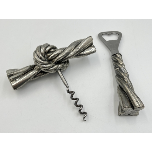 2084 - A boxed Jean Goardere pewter handled corkscrew and bottle opener