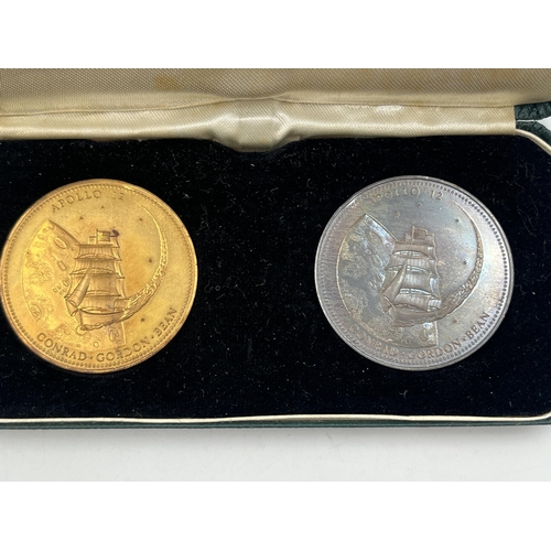 2086 - A cased set two The Franklin Mint Ltd. Apollo 12 Moon Exploration Mission commemorative medallions, ... 