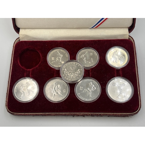 2088 - A cased set of eight 1988 Seoul Olympics South Korean commemorative non-circulating coins, four 1000... 