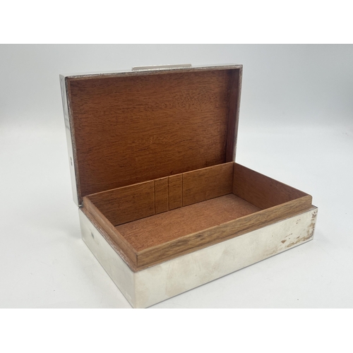 2097 - A Padgett & Braham Ltd. hallmarked London silver cigarette box with wooden insert, dated 1966 - appr... 