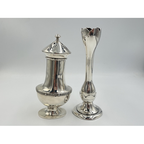 2101 - Two pieces of hallmarked Birmingham silver, one Bishton's Ltd. tulip vase, dated 1969 and one Duncan... 