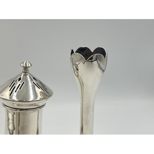 2101 - Two pieces of hallmarked Birmingham silver, one Bishton's Ltd. tulip vase, dated 1969 and one Duncan... 