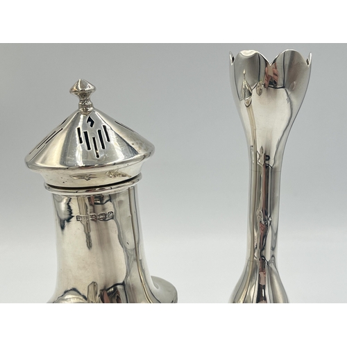 2101 - Two pieces of hallmarked Birmingham silver, one Bishton's Ltd. tulip vase, dated 1969 and one Duncan... 