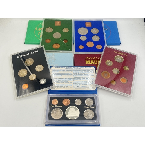 2105 - Five cased coin sets, one 1978 New Zealand proof with 92.5% silver one dollar, one 1978 Mauritius pr... 