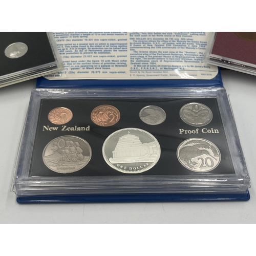 2105 - Five cased coin sets, one 1978 New Zealand proof with 92.5% silver one dollar, one 1978 Mauritius pr... 