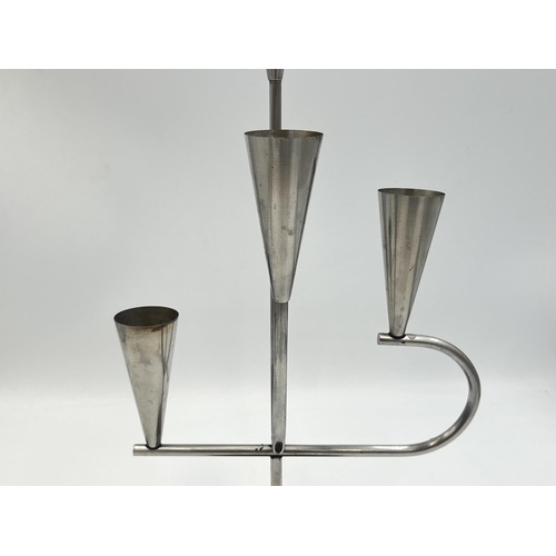 2110 - A mid 20th century DKF Lundtofte Denmark no. 3092 stainless steel and wood candelabra - approx. 32cm... 