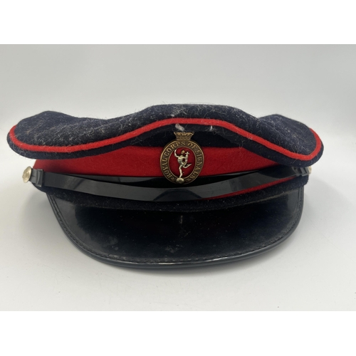 2156 - Two military officer's dress caps, one with Royal Corps of Signals badge and one Royal Navy