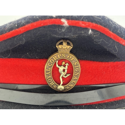 2156 - Two military officer's dress caps, one with Royal Corps of Signals badge and one Royal Navy