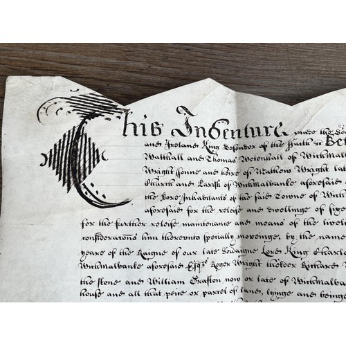 2079 - Two antique hand written indentures on vellum, one dated 1666 and one dated 1742