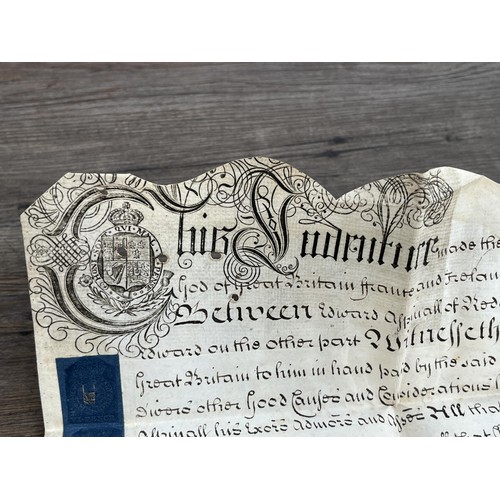 2079 - Two antique hand written indentures on vellum, one dated 1666 and one dated 1742