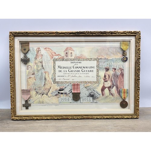 2310A - A framed WWI French five medal group - approx. 39cm high x 37cm wide