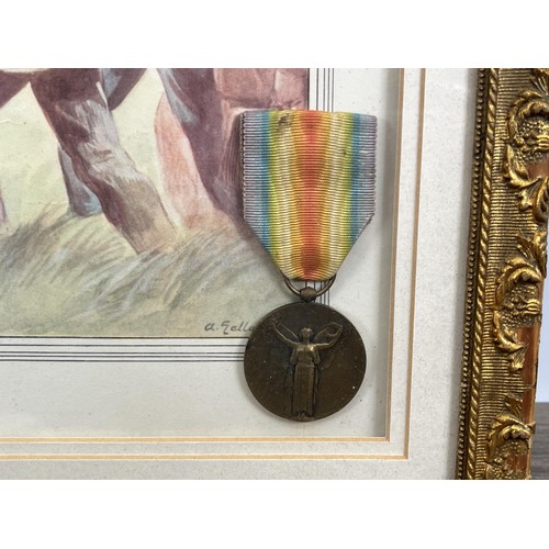 2310A - A framed WWI French five medal group - approx. 39cm high x 37cm wide