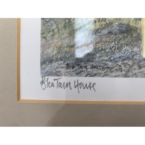 303A - Seven framed pictures, five embroideries, one Colin Williamson 'Blea Tarn House' pencil signed print... 