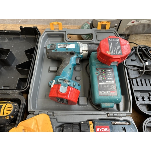 1058 - Five items to include cased DeWalt DC725 cordless drill with battery pack and charger, Makita 41883G... 