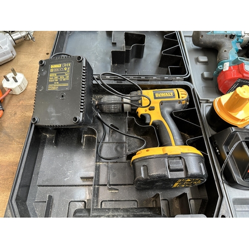 1058 - Five items to include cased DeWalt DC725 cordless drill with battery pack and charger, Makita 41883G... 