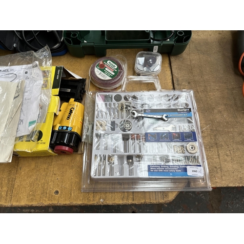 1060 - Six items to include cased Bosch PSB680RE corded SDS drill, cased Dremel 3000 with accessories, Cosm... 