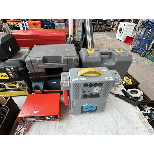 1068 - A collection of empty tool boxes and tools to include Bosch UBH 2/20 SE-RL SDS drill, Black & Decker... 