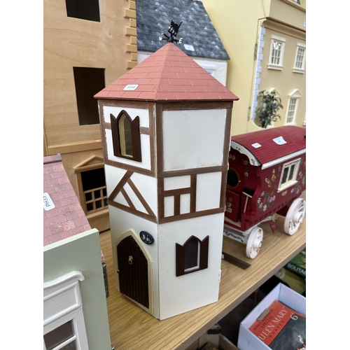 542 - Three handmade and painted doll's houses - largest approx. 95cm high x 71cm wide x 38cm deep