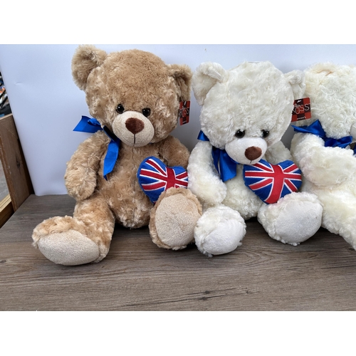 472 - Four Russ Amram's Union Jack teddy bears