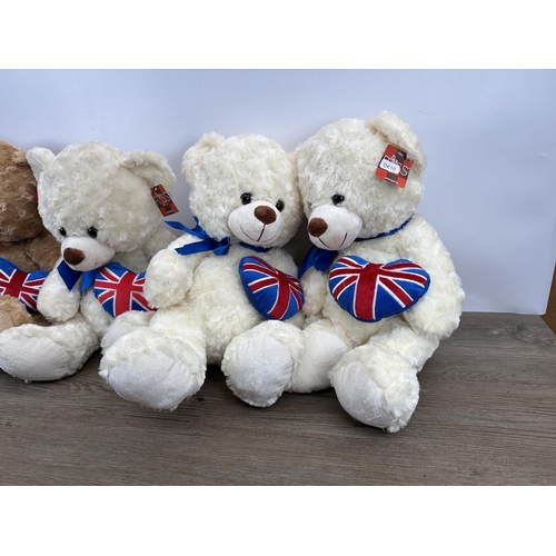 472 - Four Russ Amram's Union Jack teddy bears