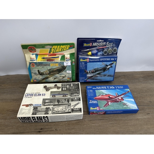 487 - Four vintage boxed model kits, Airfix Supermarine Spitfire MkI, Revell Supermarine Spitfire MkV, Rev... 