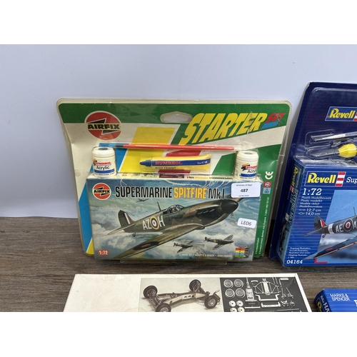 487 - Four vintage boxed model kits, Airfix Supermarine Spitfire MkI, Revell Supermarine Spitfire MkV, Rev... 